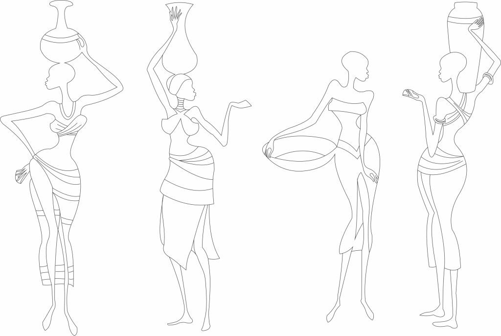 Siluetas mujeres africanas — vector para corte CNC