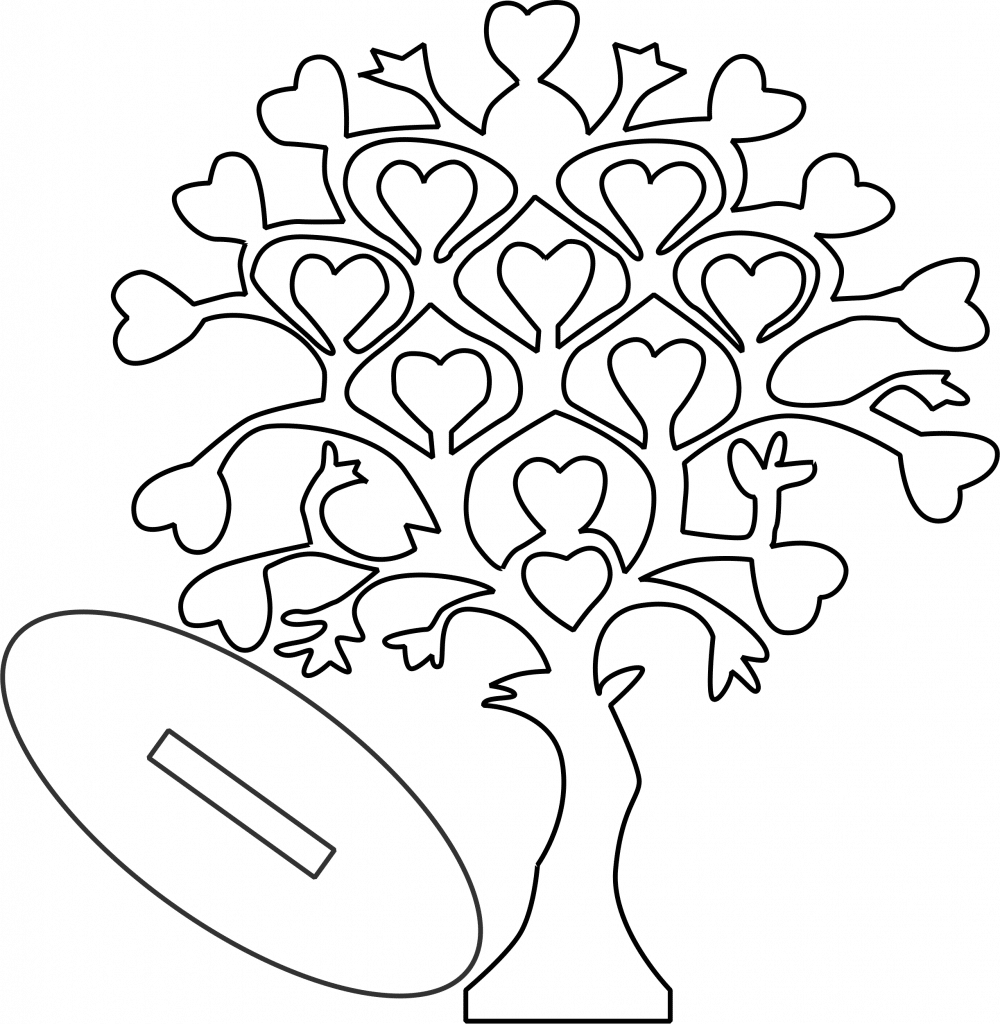 Árbol con ramas de corazón — vector para corte CNC