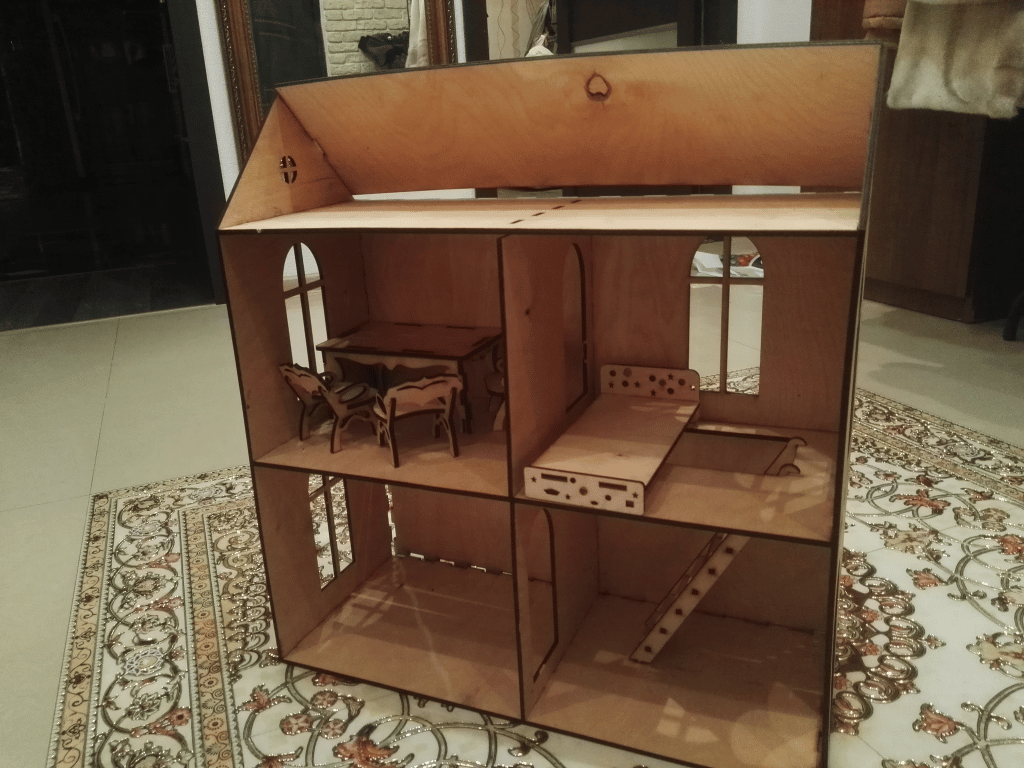 Casa para muñecas de dos recámaras — vector para corte CNC