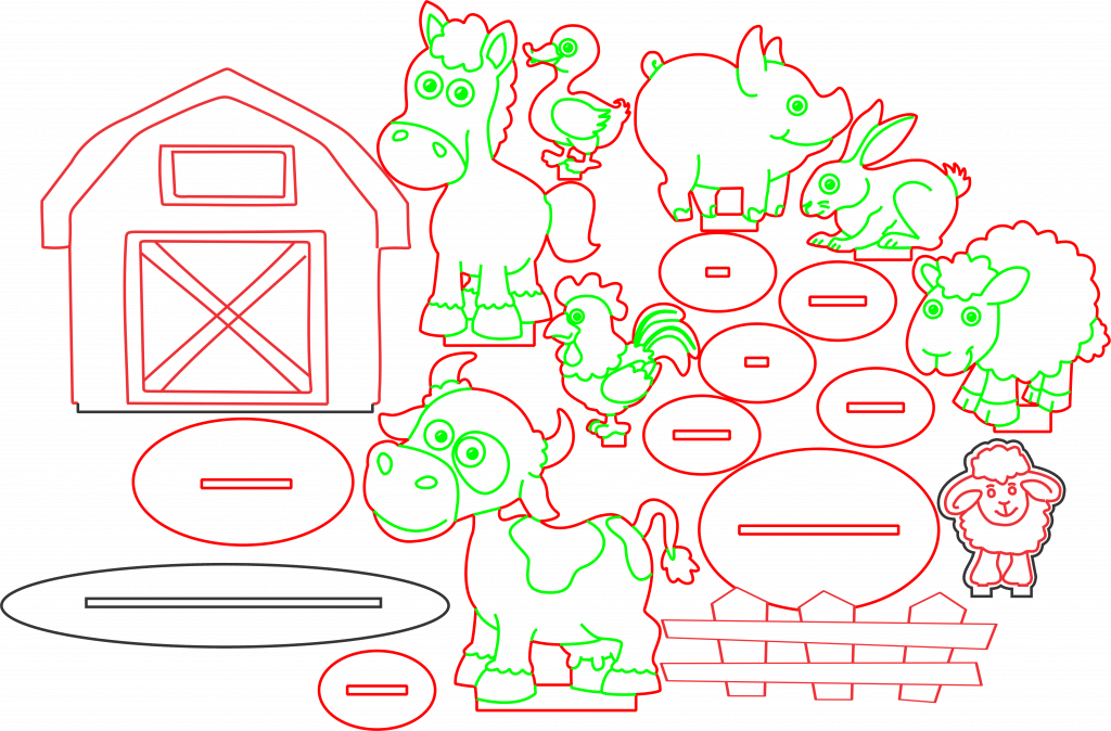 Granero con animales — vector para corte CNC