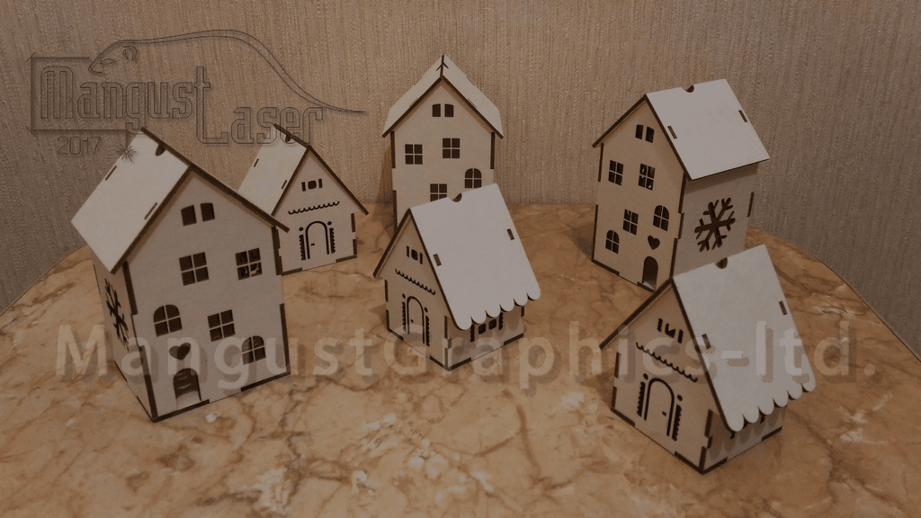 Casas de navidad (con luz) — vector para corte CNC