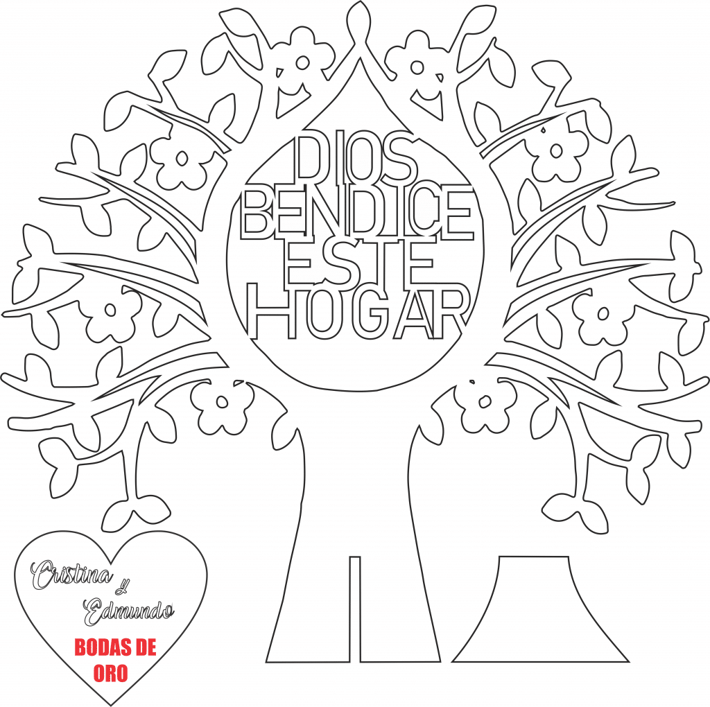 Árbol «Dios bendice este hogar» — vector para corte CNC