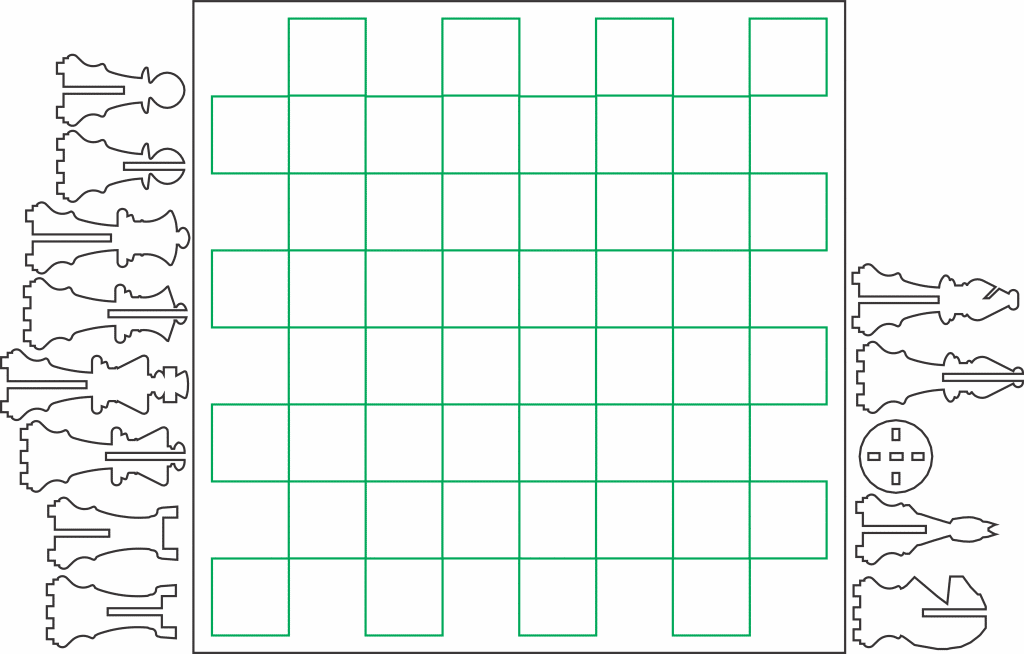 Ajedrez (Tablero y piezas) — vector para corte CNC