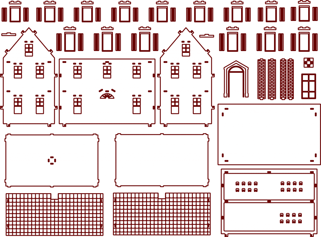 Edificio con ventanas rectangulares — vector para corte CNC