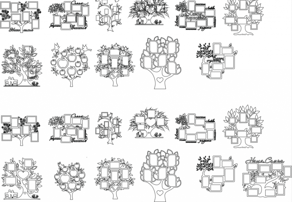 Varios Portarretratos con forma de árbol — vector para corte CNC