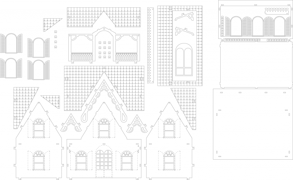 Casa con ventanas de arco — vector para corte CNC
