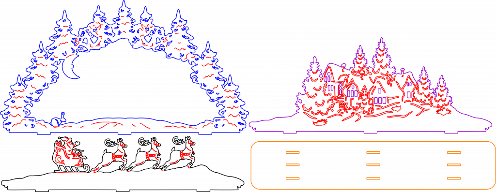 Paisaje navideño con base — vector para corte CNC