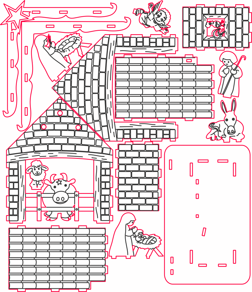 Nacimiento navideño con pesebre — vector para corte CNC