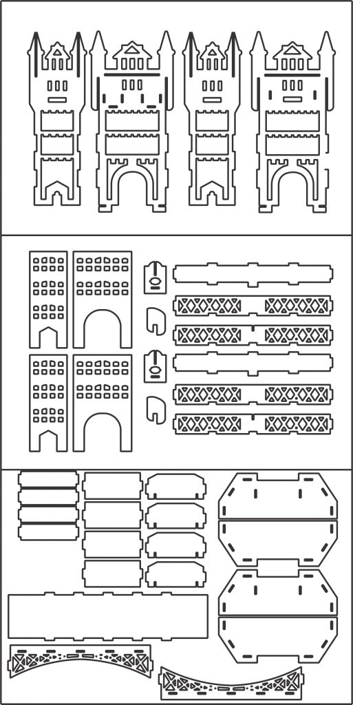 Puente con torres — vector para corte CNC
