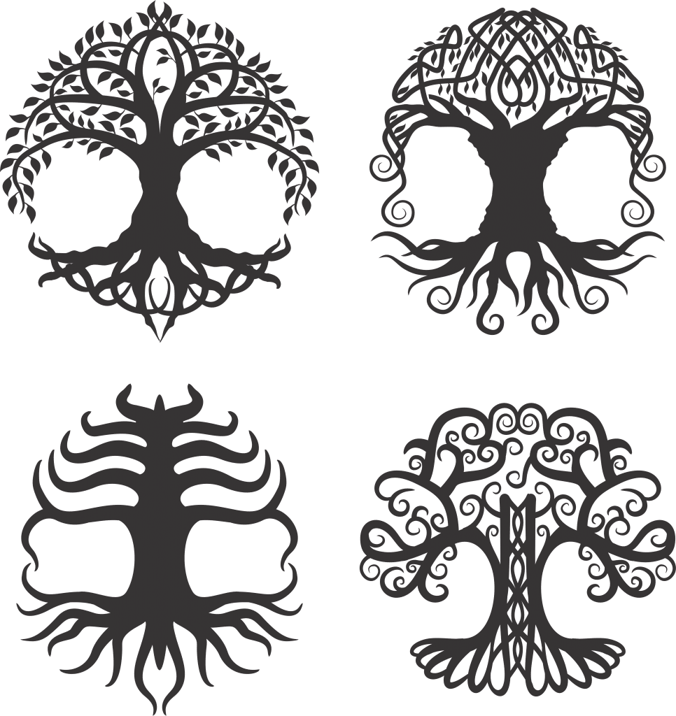 Diseños de árboles con raíces 1 — vector para corte CNC