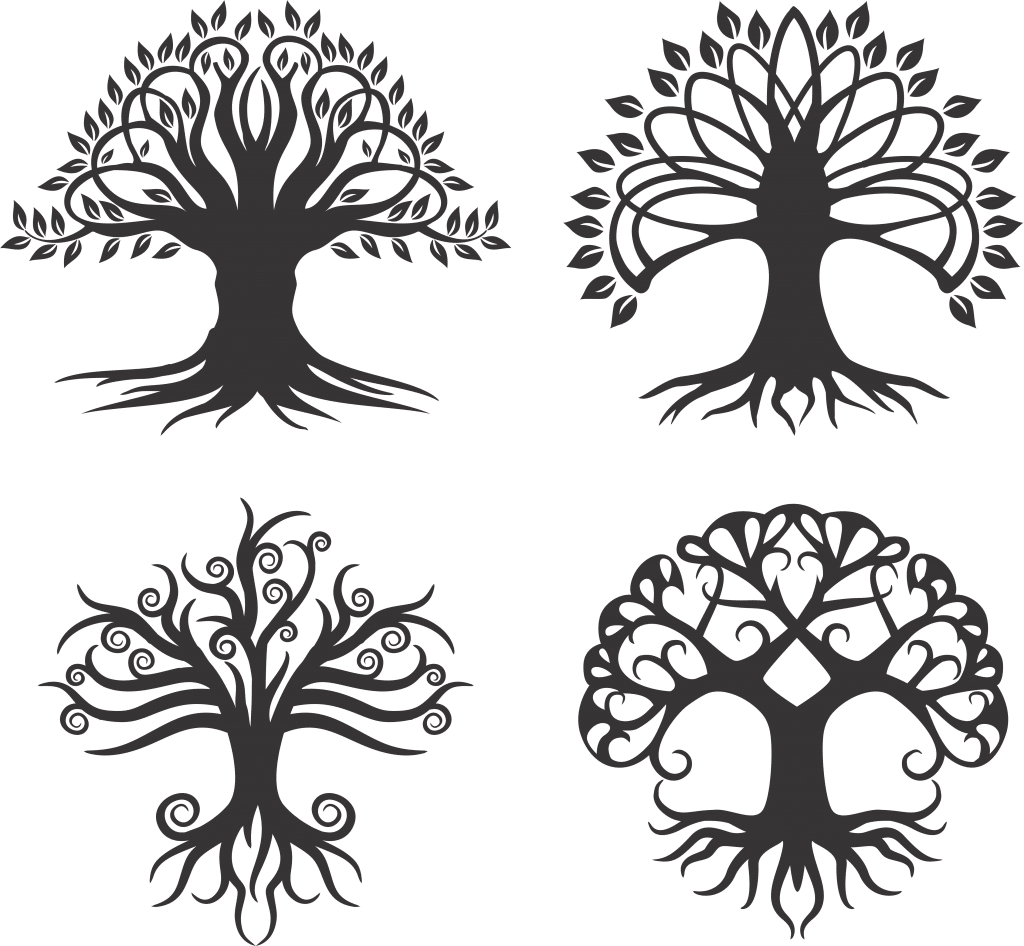 Diseños de árboles con raíces 2 — vector para corte CNC