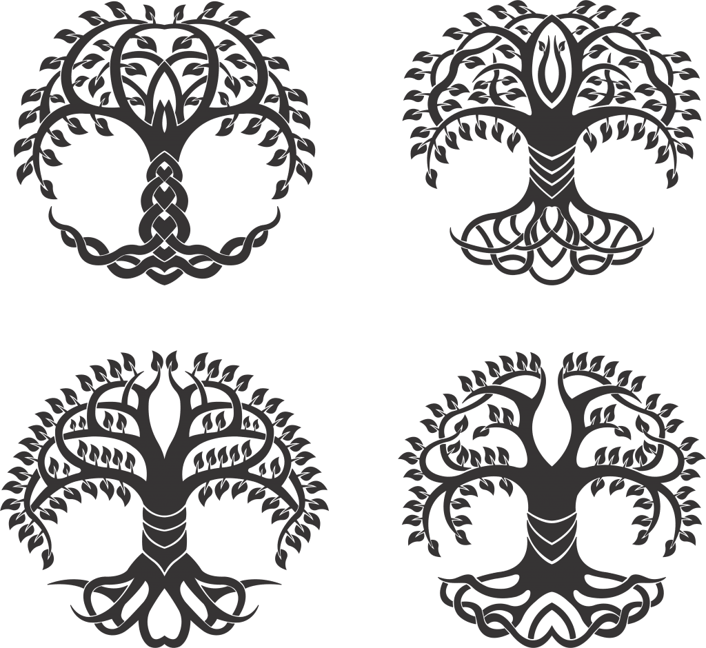 Diseños de árboles con raíces 3 — vector para corte CNC