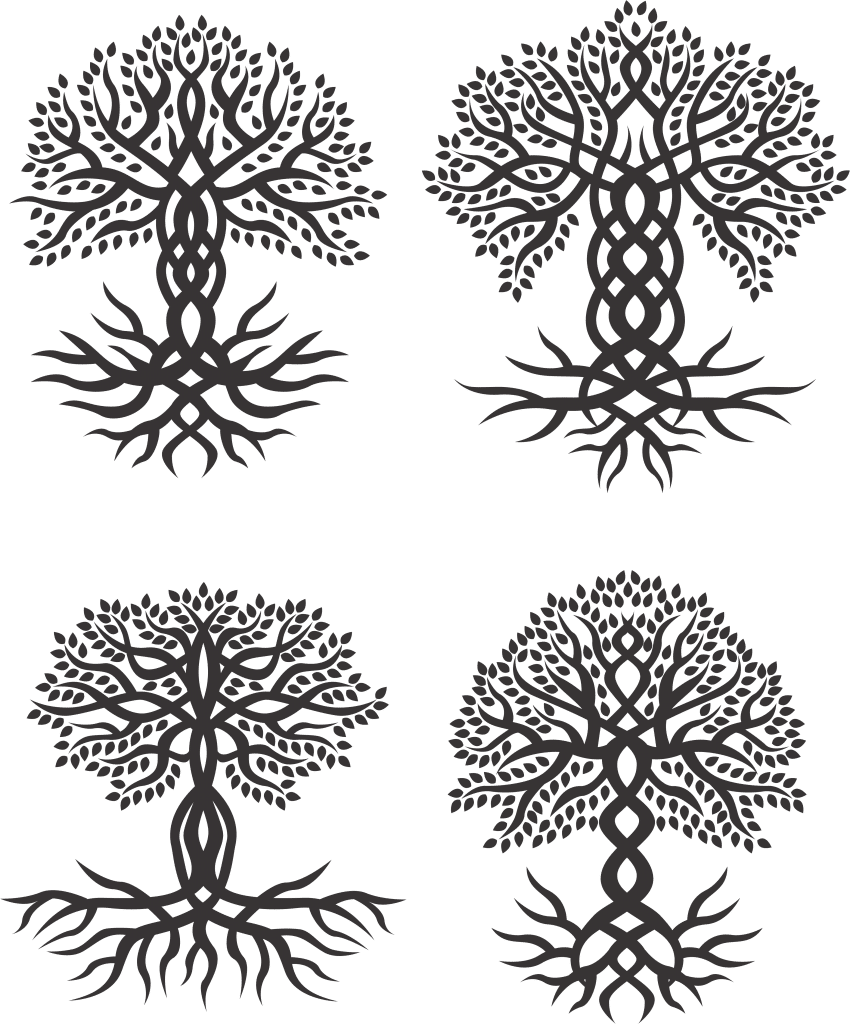 Diseños de árboles con raíces 5 — vector para corte CNC