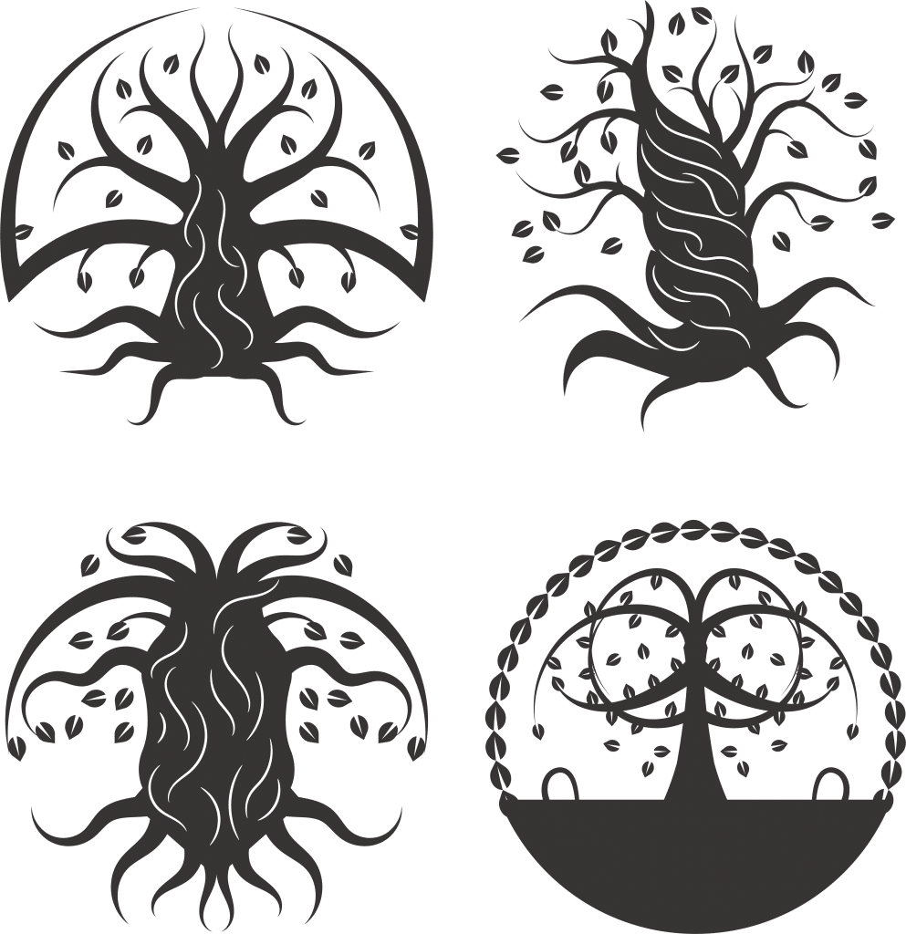 Diseños de árboles con raíces 7 — vector para corte CNC