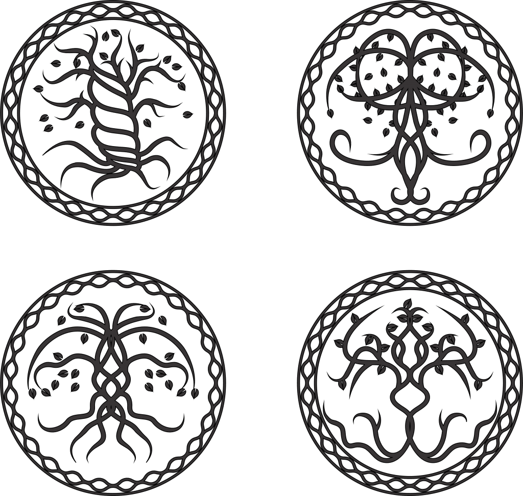Diseños de árboles con raíces 8 — vector para corte CNC
