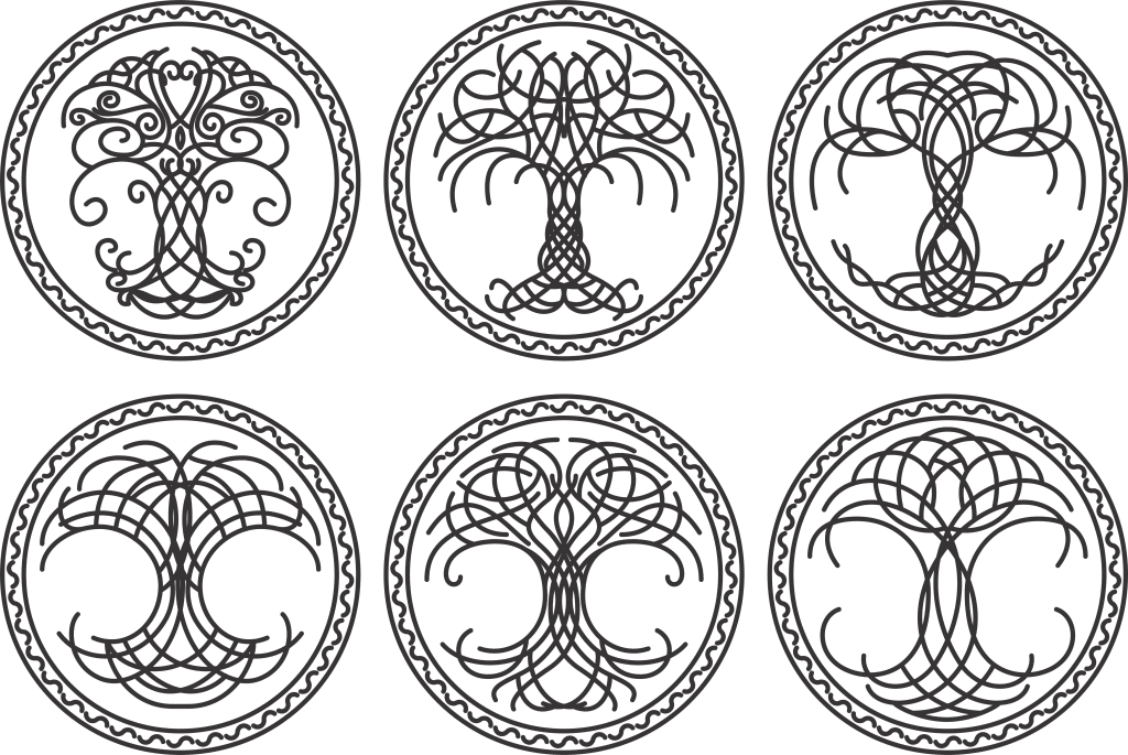 Diseños de árboles con raíces 9 — vector para corte CNC