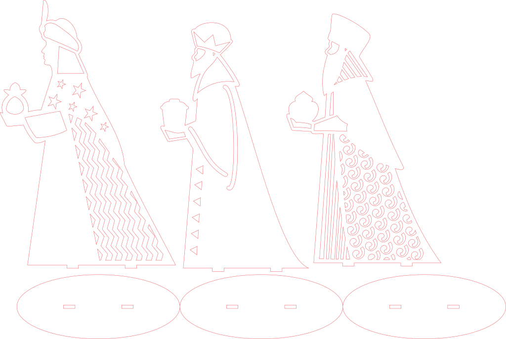 Tres reyes magos con base — vector para corte CNC