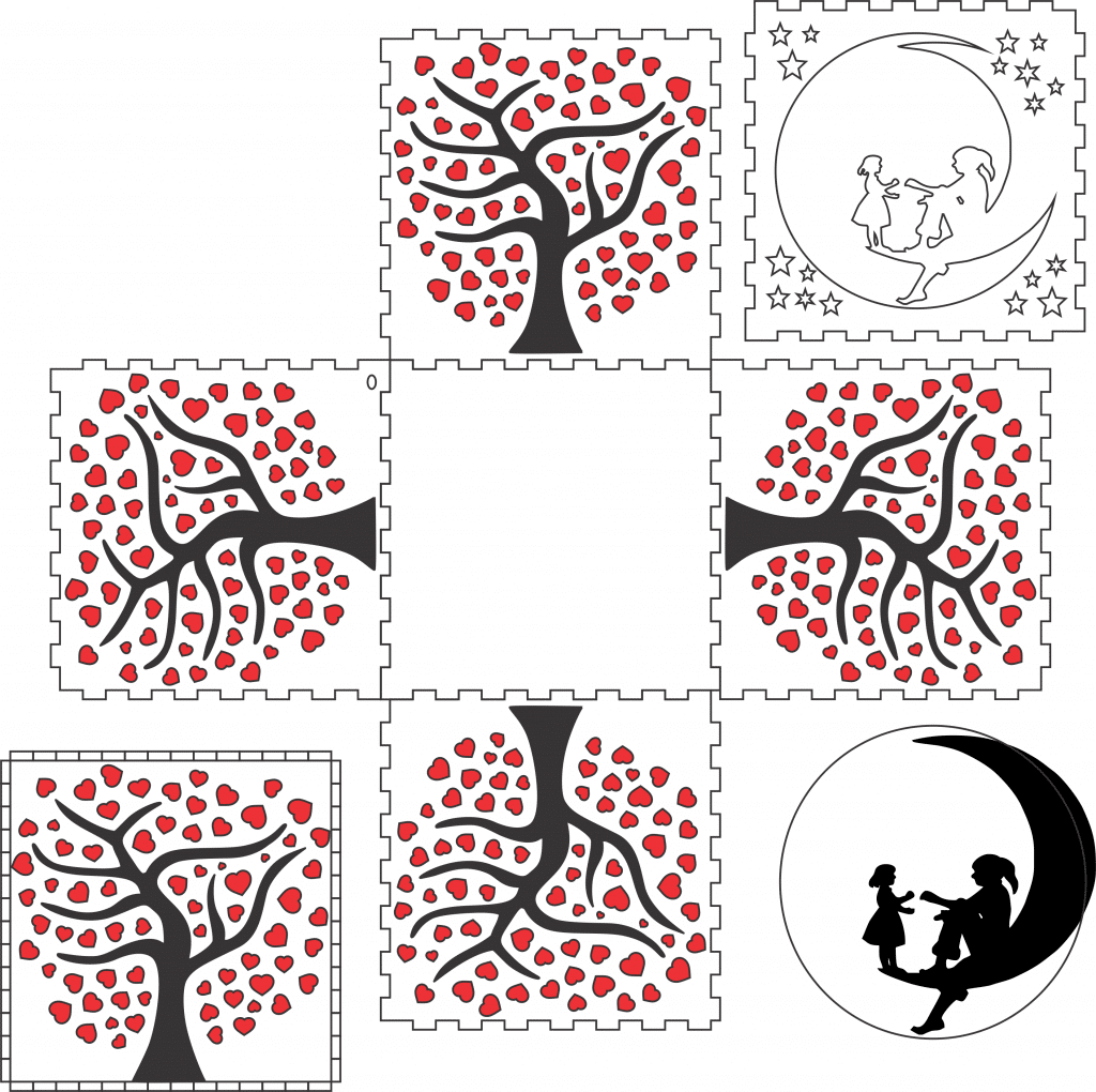 Pantalla de lámpara «Árbol de corazones» — vector para corte CNC