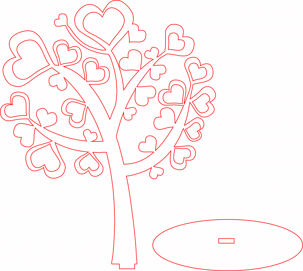 Árbol con copa de corazones — vector para corte CNC