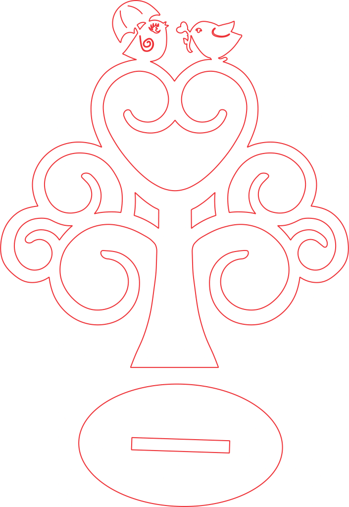 Árbol con aves enamoradas — vector para corte CNC