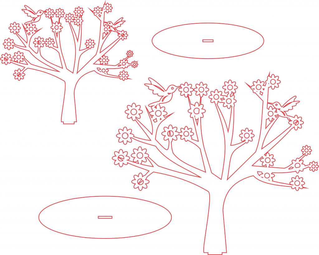 Árbol con flores y colibríes — vector para corte CNC