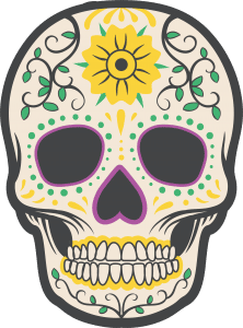 Calavera Mexicana con flor amarilla