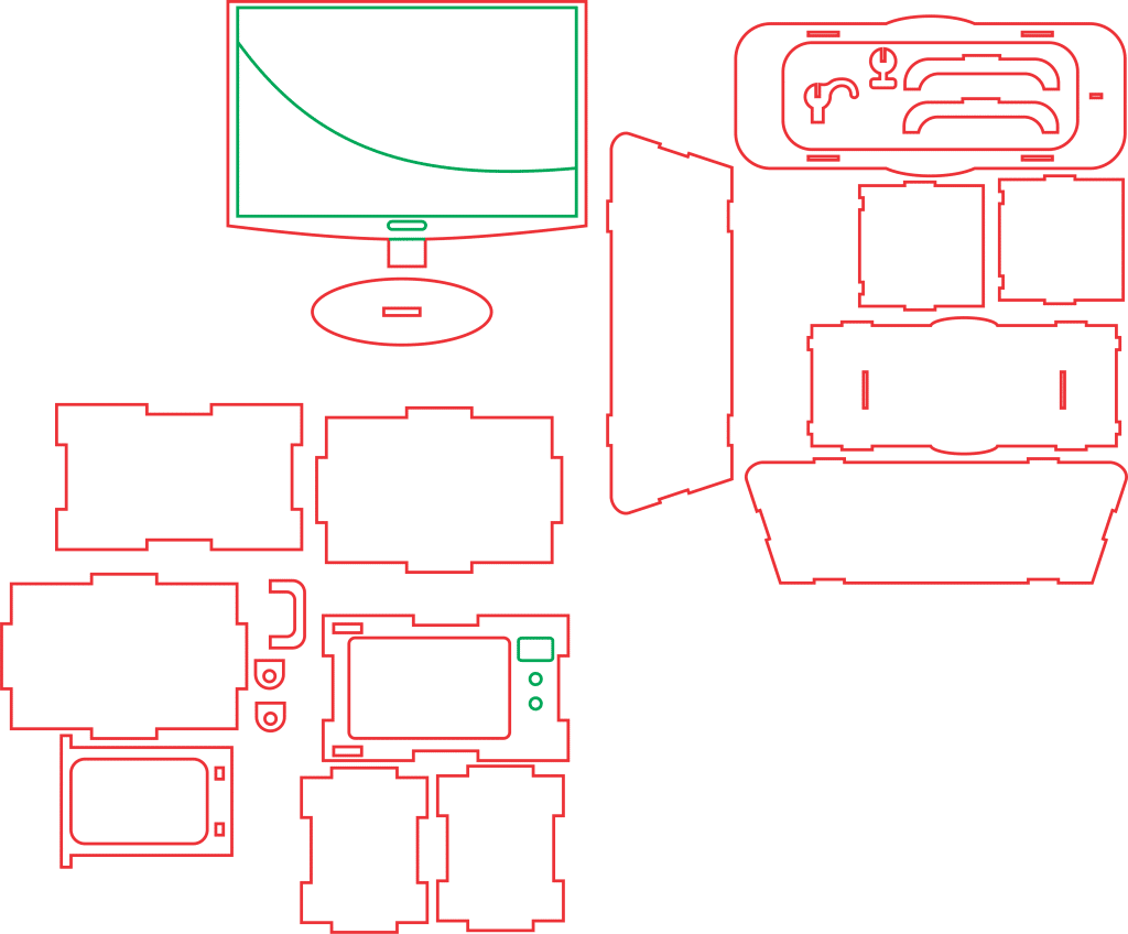 Bañera y televisores armables — vector para corte CNC