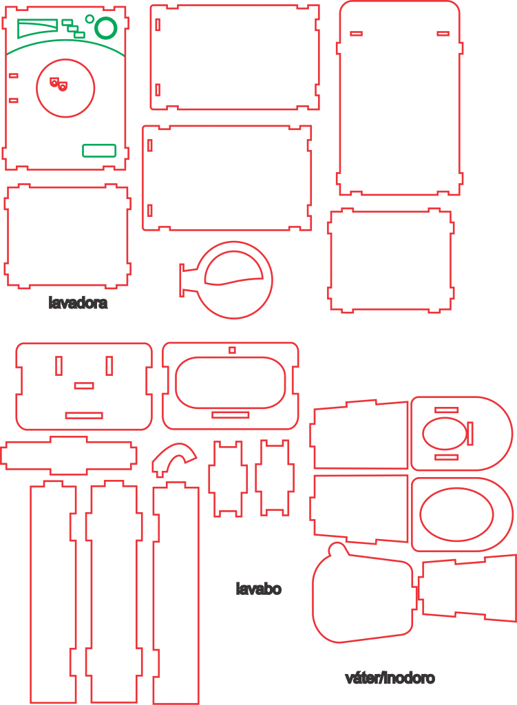 Muebles de baño miniatura — vector para corte CNC