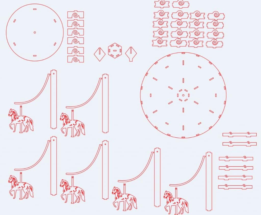 Carrusel con caballos — vector para corte CNC