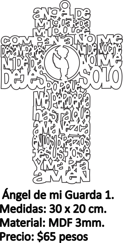 Cruz «Ángel de mi guarda» con ángel (niño) — vector para corte CNC
