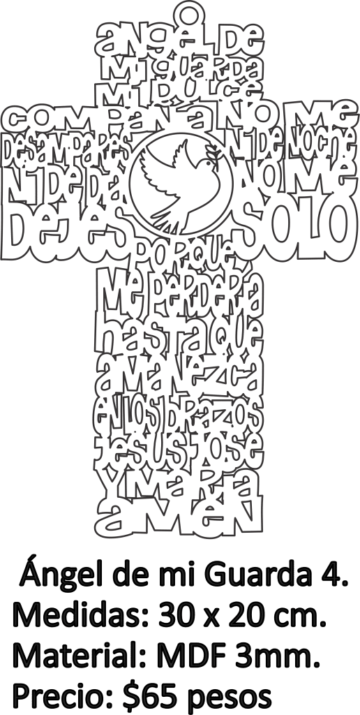 Cruz «Ángel de mi guarda» con paloma — vector para corte CNC