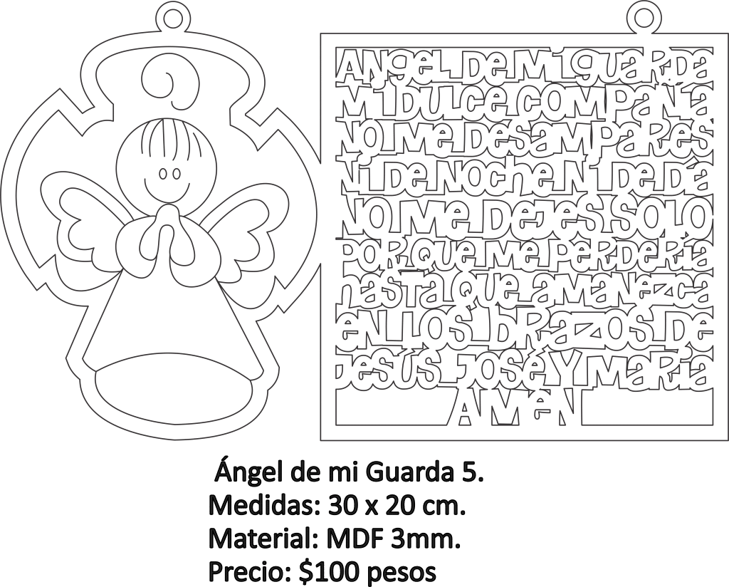 Colgante de angel con oración — vector para corte CNC