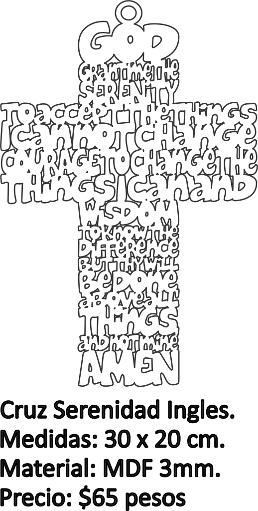 Cruz «Plegaria de la serenidad» (inglés) — vector para corte CNC