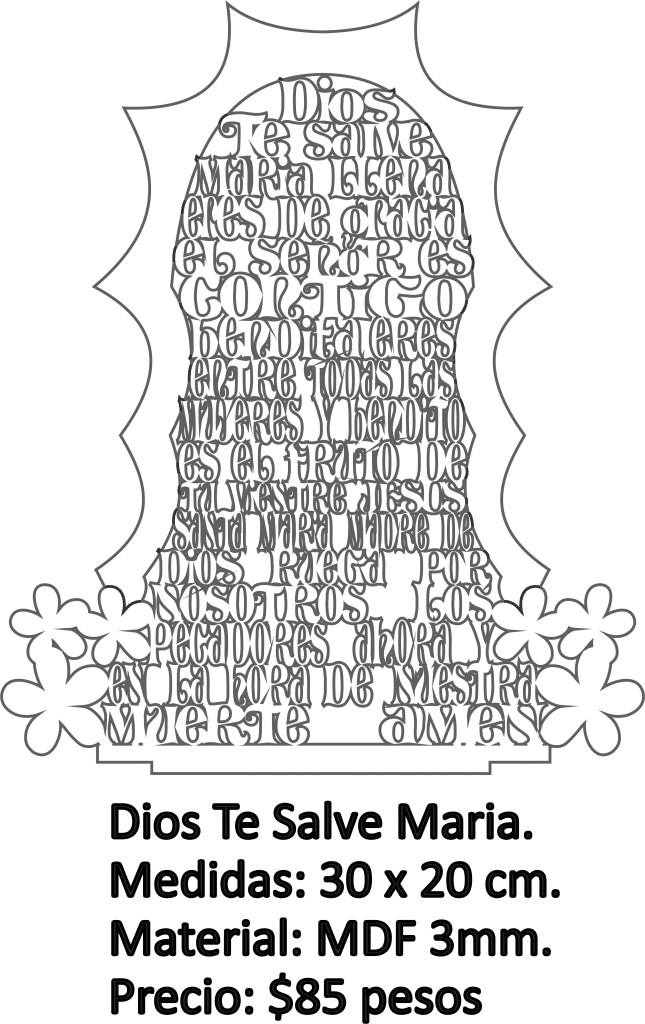 Silueta de Virgen con oración — vector para corte CNC