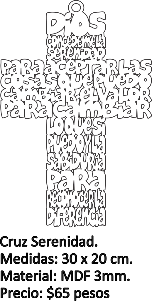 Cruz «Plegaria de la serenidad» — vector para corte CNC