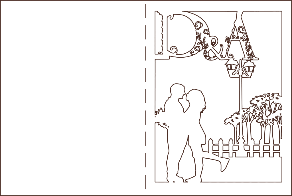 Tarjeta «Enamorados en el parque» — vector para corte CNC