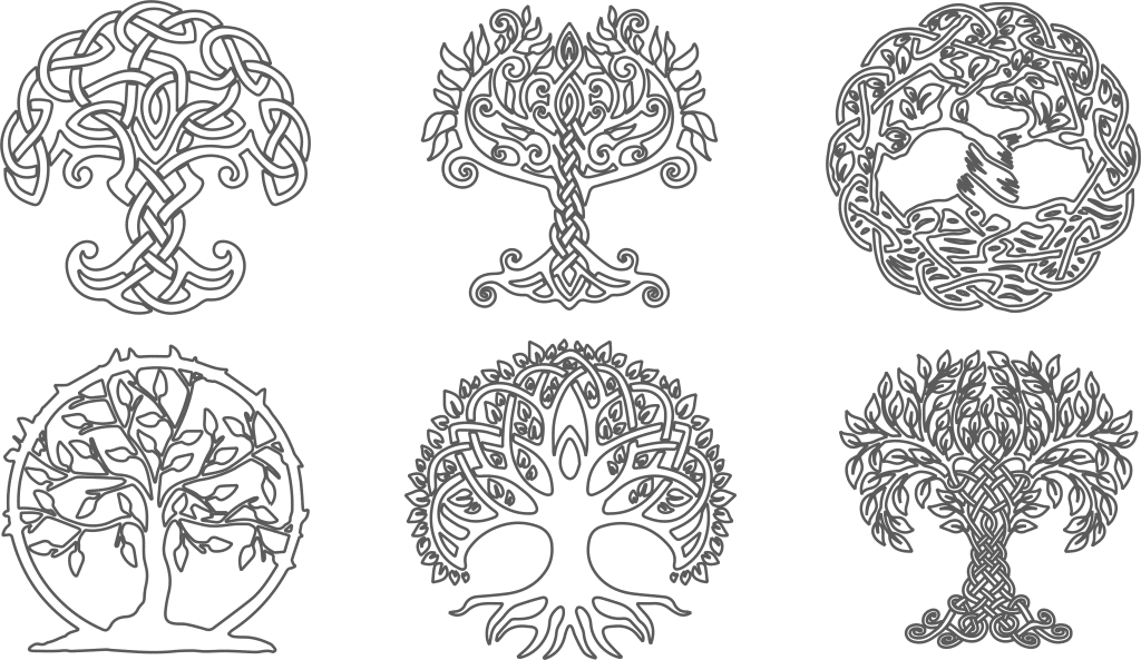 Diseños de árboles con raíces 14 — vector para corte CNC