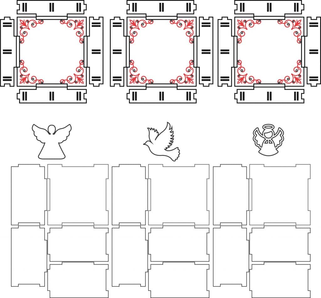 Trío de cajas — vector para corte CNC
