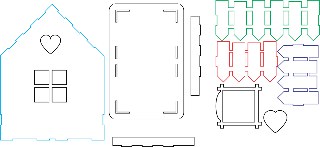 Casa con cerca — vector para corte CNC