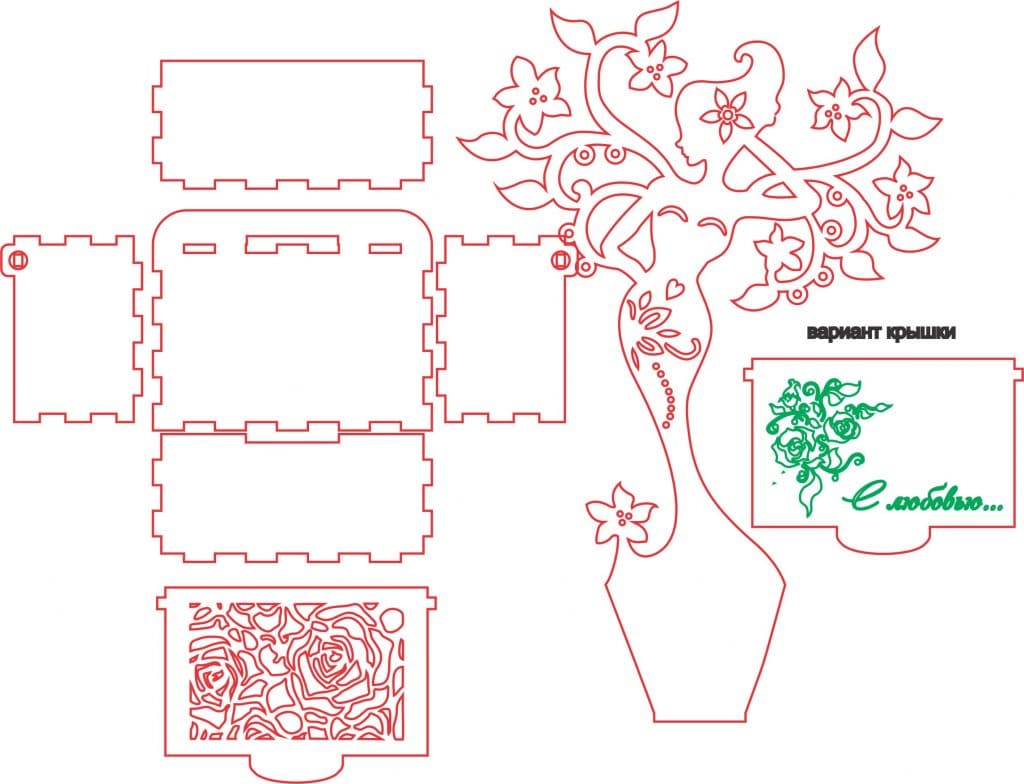 Caja con porta-aretes — vector para corte CNC