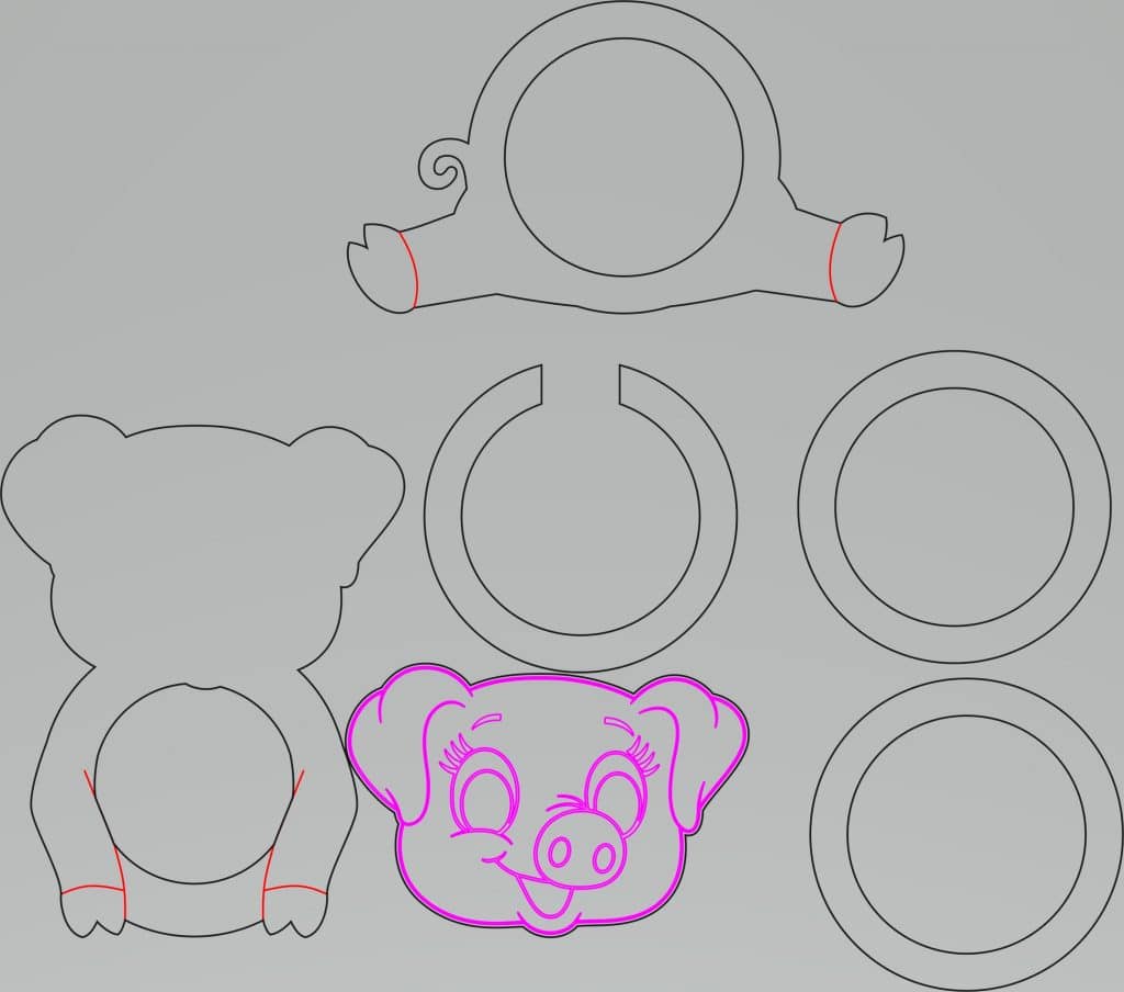 Portabotella «Cerdito» — vector para corte CNC
