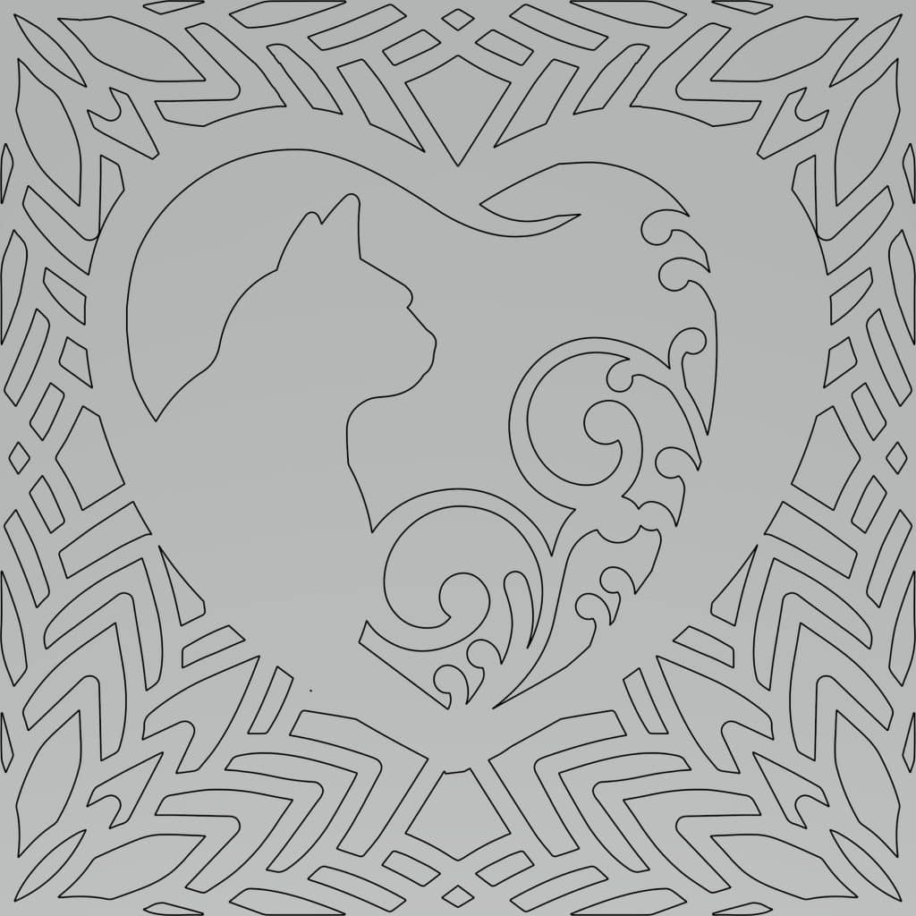 Cuadro «Corazón y gato» — vector para corte CNC