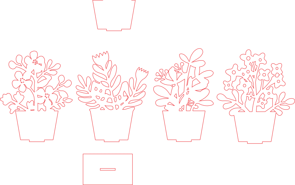 Macetas con flores — vector para corte CNC