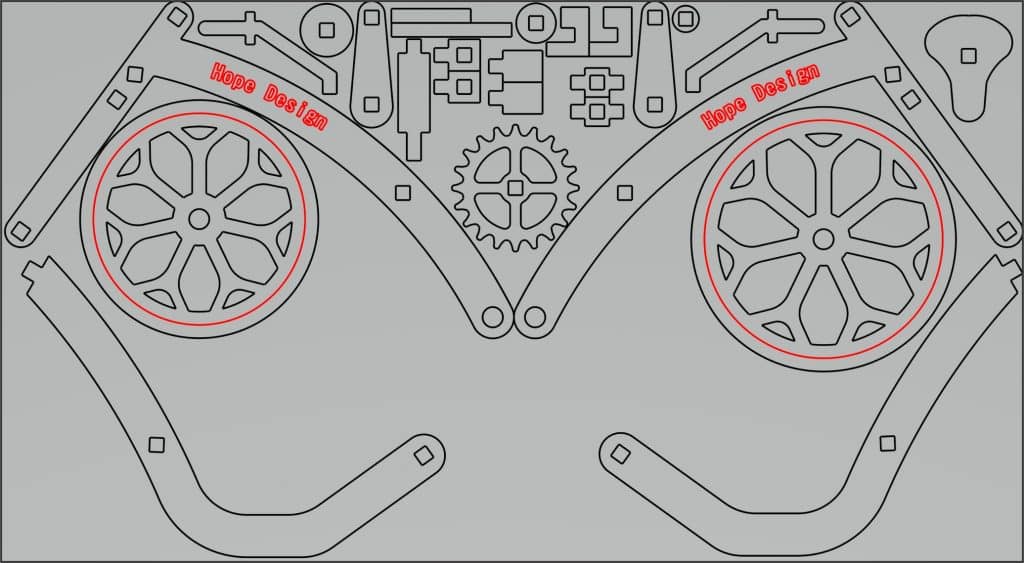 Mecanismo de bicicleta — vector para corte CNC