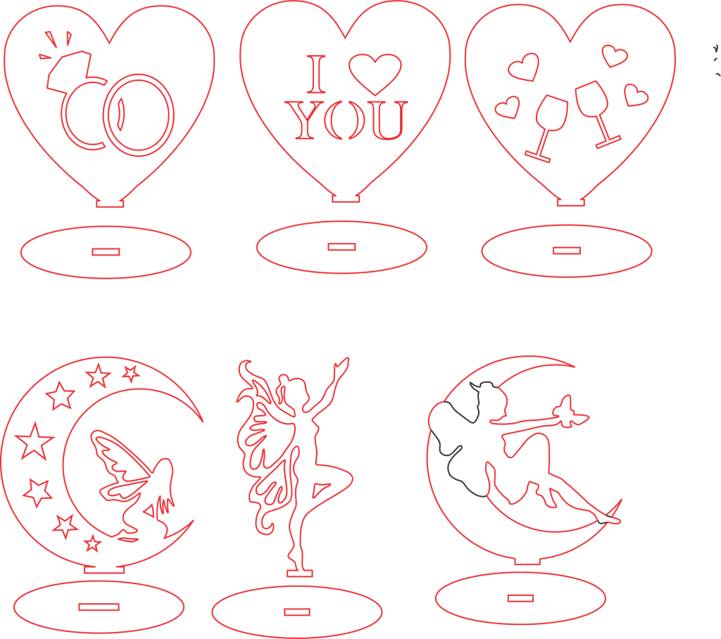 Corazones y lunas — vector para corte CNC