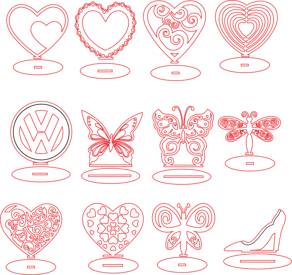 Corazones y mariposas — vector para corte CNC