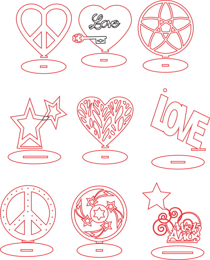 Decoraciones de amor y paz — vector para corte CNC