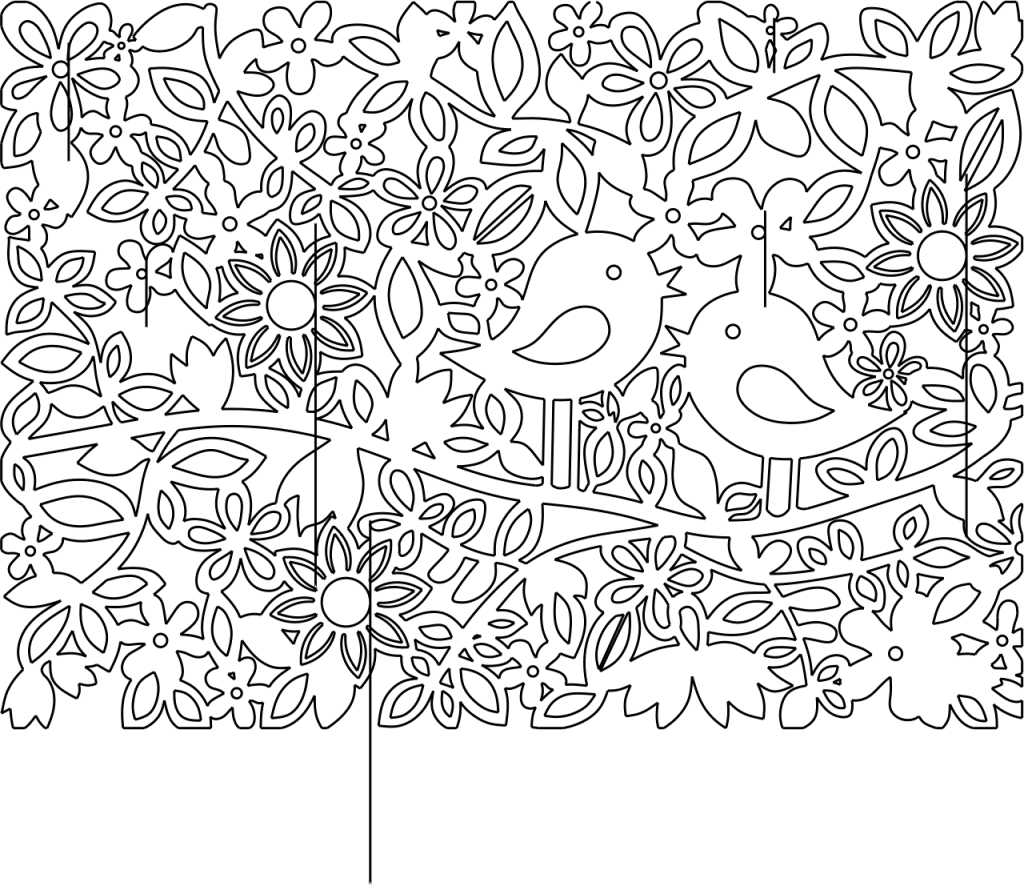 Par de pajaritos entre hojas — vector para corte CNC