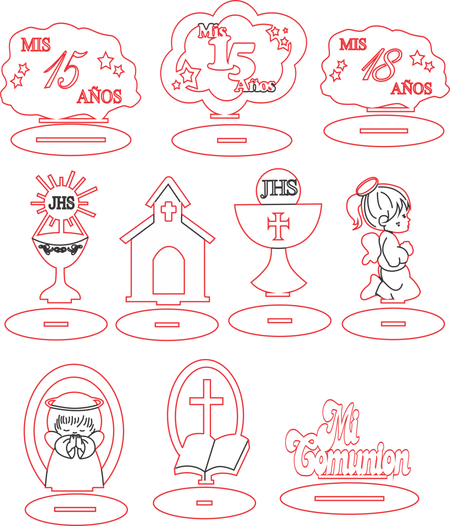 Recuerdos de primera comunión y XV años — vector para corte CNC