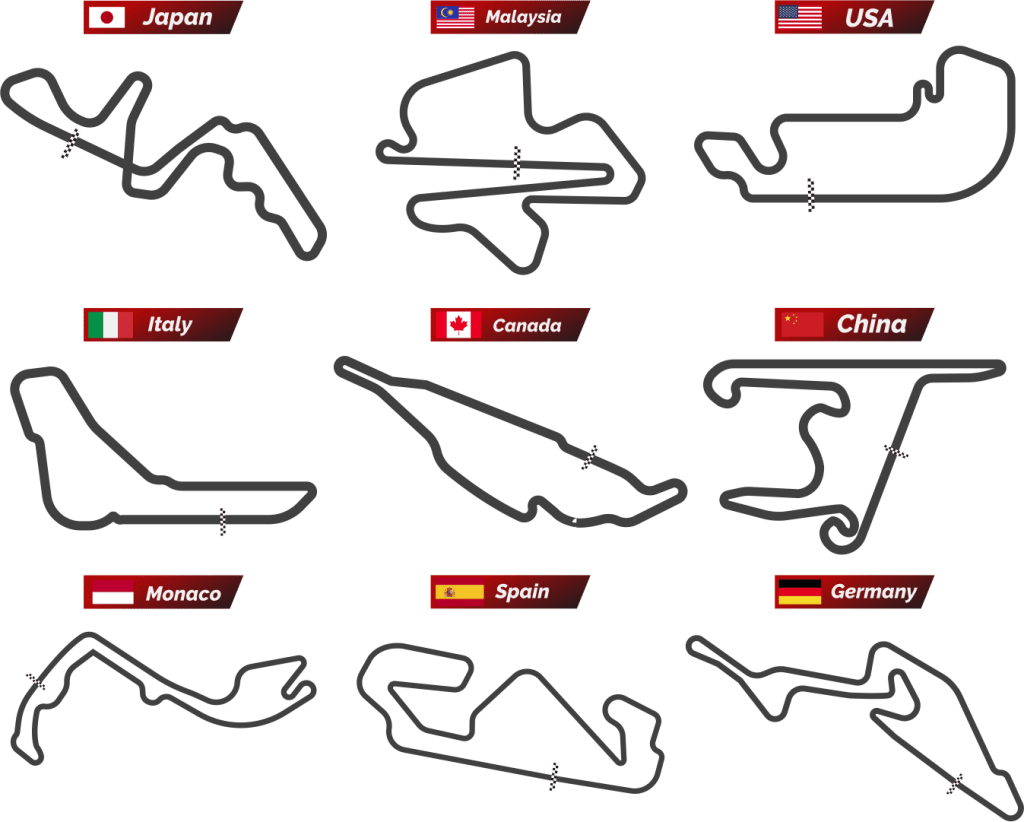 Trayectos de carrera de F1 — vector para corte CNC